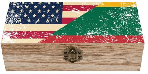 Anceky Dekorative Boxen mit Vintage-Flagge der USA und Litauens, Aufbewahrungs-Schatzkiste aus Holz mit Klappdeckel und Verschluss, Schmuck-Organizer
