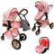 Lnhcrbs Poussette 3 en 1, Poussette Compacte Pliante Avec Siège Auto, Poussette Bebe Confort de Voyage Pliante Avec Siège Auto Avec Moustiquaire Sac à Dos Pour Maman Housse de Pluie, 0-3 Ans