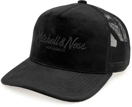 Mitchell & Ness Branded Pinscript Velvet Trucker Cap Black