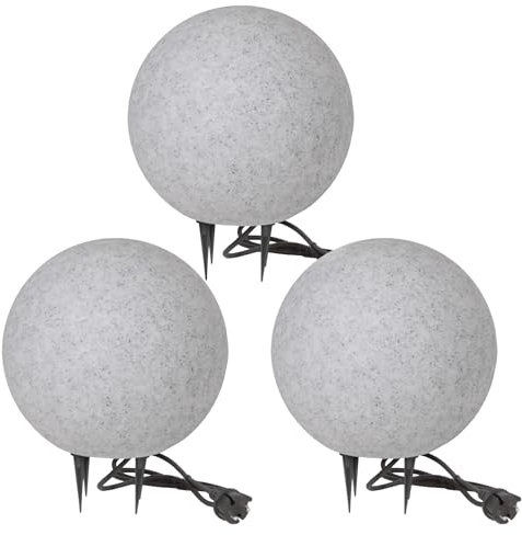Kugelleuchte Kugellampe Außenleuchte Stein Granit-Optik 3er Set 30-30-30cm inkl. Anschlußkabel