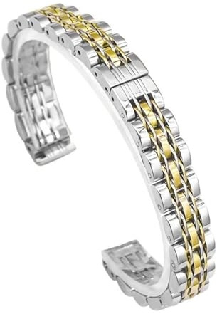 THBGTCNQ Uhrenarmband aus Edelstahl for Damen, universelles Ersatzarmband(Silver Gold,15mm)