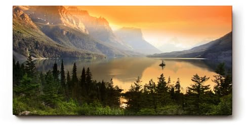 Sinus Art Wandbild 120x60cm Malerische Berglandschaft mit Sonnenuntergang und reflektierendem See
