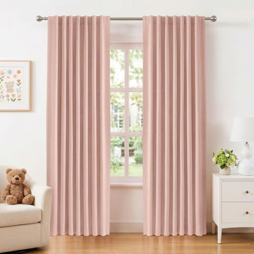 INOVADAY 100% Verdunklungsvorhänge Blush Rosa 2 Stück, H 260 x B 140 cm | Gardinen Blickdicht Wohnzimmer, Vorhang Blickdicht Leinenoptik, Thermovorhang, Geräuschreduzierend, Flexibel Aufzuhängen,OEKO