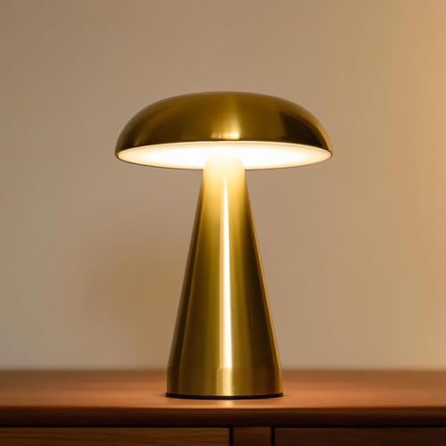 AoLa Lampe de table sans fil Pilz Batterie rechargeable 1800mAh, Table Lampe LED 3W intensité variable Commande tactile Lampe Mushroom Rechargeable USB Batterie sans fil Lampe de chevet,D'or