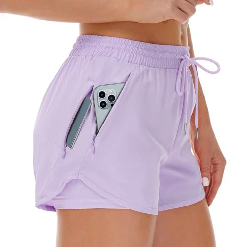 Cheerful Mario Estivi Pantaloncini da Corsa Donna 2 in 1 Pantaloni Corti Sportivi ad Alta Elasticità Tasche con Cerniera