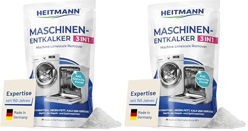 HEITMANN Maschinen-Entkalker 3in1 | Entfernt Kalk, Schmutz & Gerüche | Schonender Entkalker für Waschmaschinen & Geschirrspüler | Maschinenreiniger & Kalkreiniger in einem Produkt | 175 g
