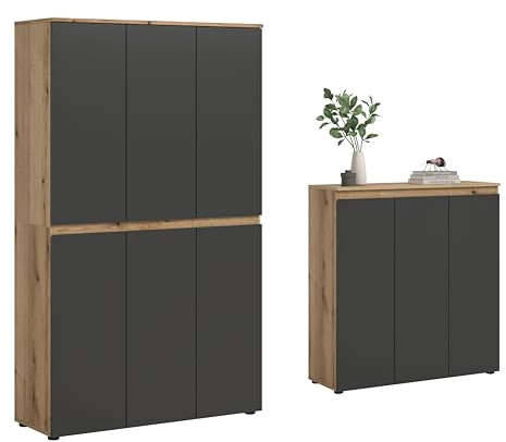 xonox.home - Universalschrank Scarpa 2tlg.Set in Front anthrazit Korpus Evoke Oak - Mehrzweckschrank Schrank Hochschrank Haushaltsschrank - platzsparend und praktisch