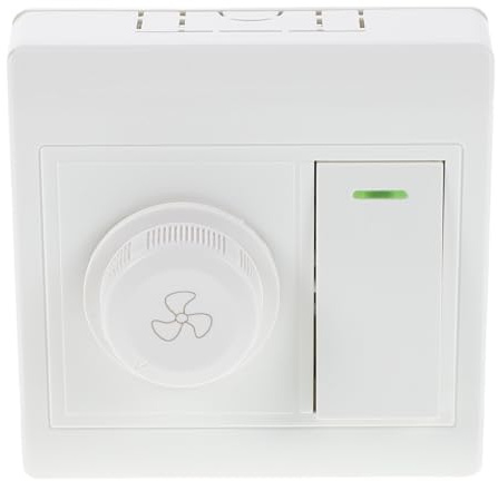 HAPINARY Dual Control Ceiling Fan Light Switch Panel with Speed Regulator | Wall Mounted Fan Light Combo Switch, Dimmer and Speed Knob, White Plastic, Bedroom Office Use