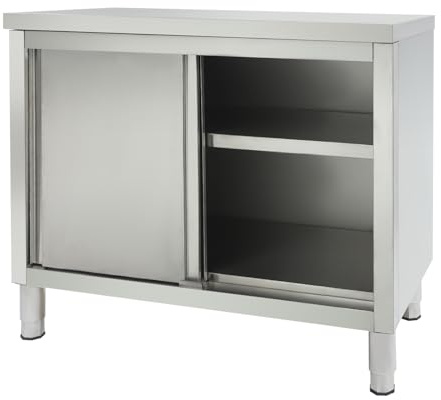 TONFEION Edelstahl Schrank mit Schiebetüren, Outdoor Arbeitstisch Küche Höhenverstellbare, Freistehend Edelstahl Arbeitstisch, für Restaurant, Küche, Garage, Hotels (100 x 50 x 86CM)