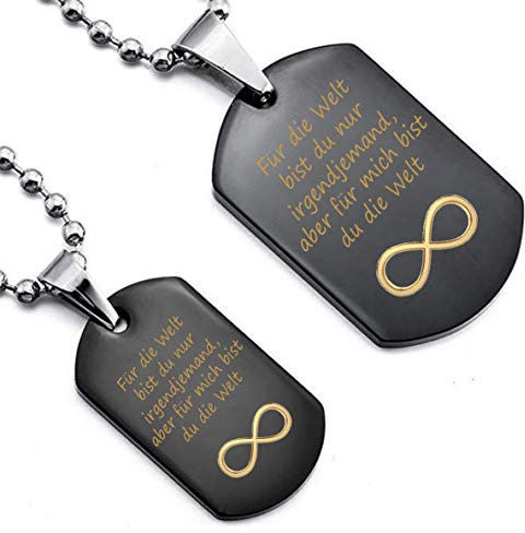 aplusashop Massiv ID Partner Dog Tag (Paar) Kugelkette Edelstahl + Gravur nach Wunsch in 4 Farben (Schwarz)