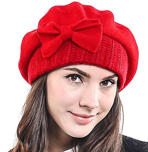 Frauen Barette 100% Wolle Baskenmützen Schicke Winter Mütze HY022