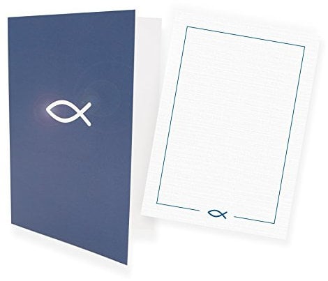 itenga 12x Klappkarten FISCH DIN A6 Einladungskarten Dankeskarten Kommunion Taufe Konfirmation A6 Danksagung (blau)