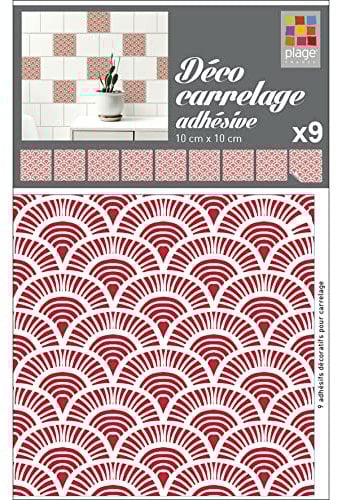 Plage Piastrelle Sticker Miyoshi Rosso, Vinile, Rosso, 10 x 0.1 x 10 cm