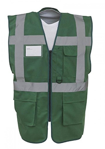 Expert Workwear Coloured Hi Vis Executive Vest High Viz Vests Zip with Pockets - 18 Colours (2XL, Green)