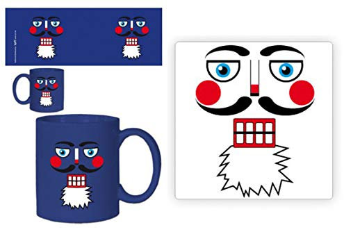 1art1 Weihnachten, Nussknacker Gesicht Foto-Tasse Kaffeetasse (9x8 cm) + 1 Weihnachten Poster-Sticker Tattoo Aufkleber (9x9 cm)