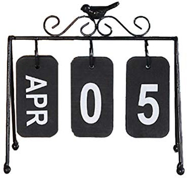 VOSAREA Tischkalender Dauerkalender Vintage Eisenrahmen Vogel Design Deko Kalend Tisch Dekoration (Schwarz)