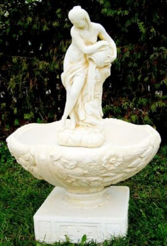 Casa Padrino Jugendstil Gartenbrunnen Frau mit Krug gießt Wasser Weiß/Beige Ø 92 x H. 133 cm - Barock & Jugendstil Gartendeko Brunnen