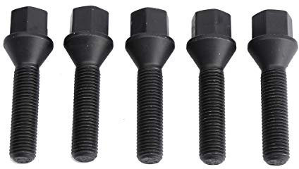12x1.5mm Tuner Lug Bolts, KSP Conical Seat Extended 40mm Shank 17mm Hex for Aftermarket Wheels, 5PCS Black