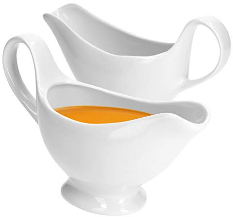 MamboCat Lot de 2 saucières en porcelaine blanche, 320 ml, pot à sauce classique, pour jus de rôti, sauce au fromage et vinaigrette, accessoires de restauration