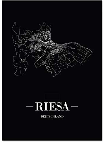 JUNIWORDS Stadtposter - Wähle Deine Stadt - Riesa - 60 x 90 cm Poster - Schrift A - Schwarz