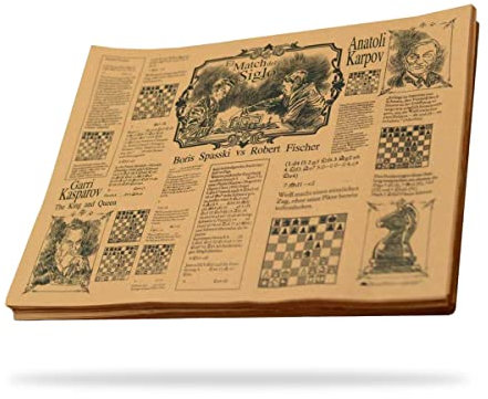 Papel antigrasa para Envolver Alimentos - Pack 100 uds - 30 x 20 cm - Papel de Periódico Kraft marrón - Diseño único de Leyendas de Ajedrez - Ideal para Patatas Fritas - Hostelnovo
