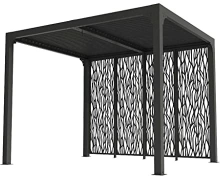 Pergola Foresta gazebo bioclimatico in alluminio, apertura manuale, 240x300, completa di pannelli sul lato da 3 mt