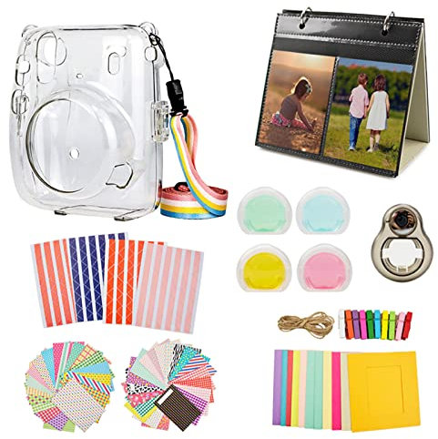 MUZIRI KINOKOO mini 11 Accessories Bundle for Fujifilm Instax mini 11 Protective Case with 8 Useful Accessories Camera Bag Kit, 4 Colors Filter Lens-Transparent case+Black selfie lens