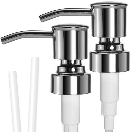 JASAI Durable 304 Stainless Steel Soap Dispenser Pump Replacement, Rust Proof Soap Pump Replacement for Regular Mouth Bottle, (2 Pack)