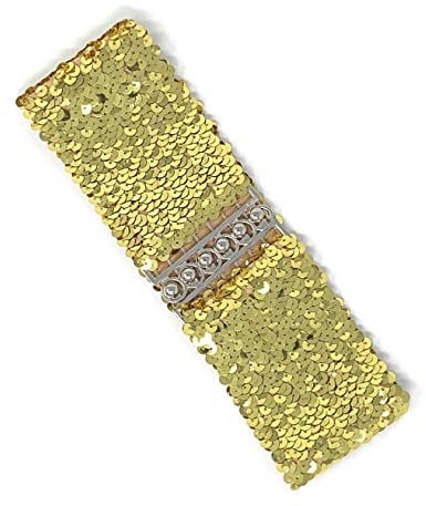 Cadoline Small Slim Sequin Gold Sparkly Belt Length/Width 62 x 5cm Elastic Waist Paillette Style