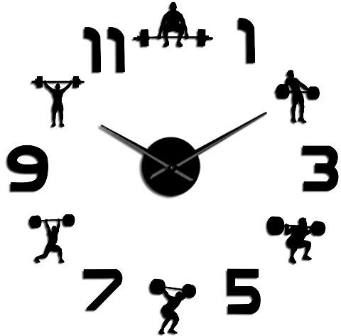 VCS Sollevamento Pesi Sala fitness Decorazione della parete Orologio da parete gigante fai da te Effetto specchio Powerlifting Orologio da parete grande senza cornice PALESTRA Orologio da parete-70CM