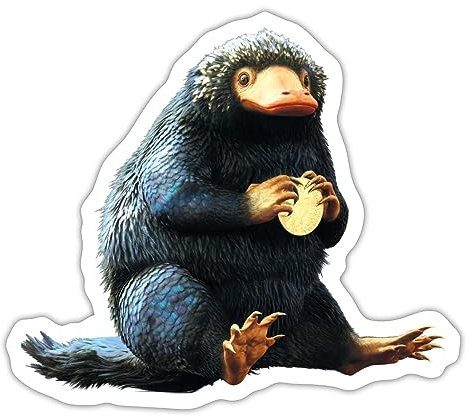 Spreadshirt Fantastic Beasts Niffler Beschützt Münze Sticker Aufkleber, 10 x 10 cm, Mattweiß