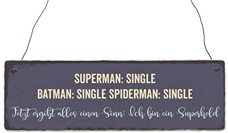 Interluxe Holzschild - Superman: Single Batman: Single Spiderman: Single - Geschenk für Männer, Superhelden