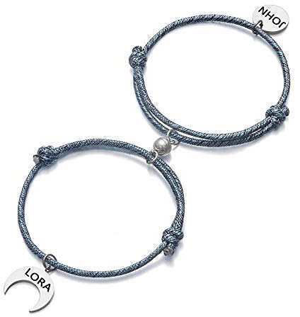 soulglass Paare Magnetarmband Set Handgefertigtes Seil Verstellbares Liebhaber Armband Für Frauen Männer Freund Freundin Sonne Und Mond Armband Benutzerdefinierte Name ID Armband 2St