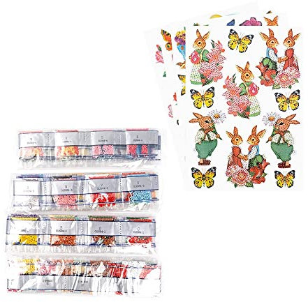 Ideen mit Herz Diamond Painting Sticker | 4 Bogen in DIN A4 | Aufkleber einzeln abziehbar | inkl. Schmucksteine (Ostern 01)