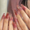 Brishow Coffin False Nails Rose Press on Nails Pink Glitter Stick on Nails Ballerina Acrylic 24pcs for Women and Girls