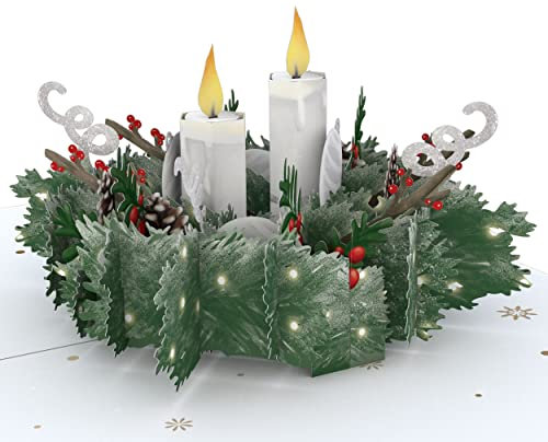 Lovepop® Weihnachten Pop-Up Karte 3D Kerzen Kranz Weihnachtskarte Premium | mit Versteckfach für Geldgeschenke & Gutscheine | inkl. Umschlag | Ausziehbare Notiz