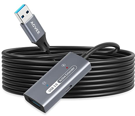 AGVEE 66ft / 20m USB 3.0 Active Extension Cable, USB3.0 Male to Female Extender Repeater Ultra Extra Long Signal Booster Cord for 2.5 3.5 Hard Drive, Flash Driver, Mouse Keyboard, Printer, Gray