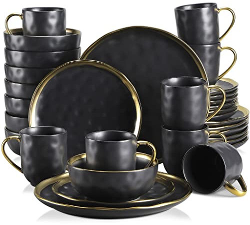 Porzellan-Geschirr, Porzellan-Geschirr-Set mit Goldrand, Dessertteller, Speiseteller, Tasse, Schüssel-Geschirr-Set