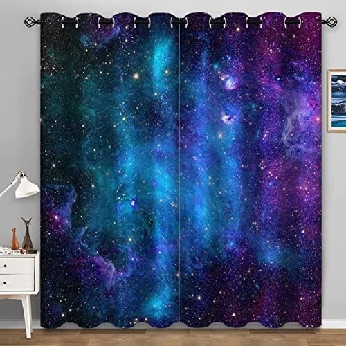 Yanyan Art 3D Galaxy Verdunkelungsvorhänge für Wohnzimmer 2 Stück Dekoration für Schlafzimmer Stoffvorhänge Vorhang Hausvorhänge Gardinen WxH/2x117x230cm
