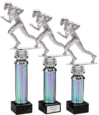 eberin · American Footballpokal mit Wunschtext· Super Bowl · Fantasy Football · Footballspieler auf Silbersäule · Pokal in 3 Größen erhältlich · (29,3 cm)