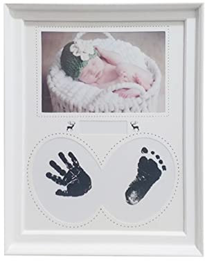 LINGJIONG Baby-Handabdruck-Set, Hand- und Fuß-Bilderrahmen für Neugeborene, Baby-Hand- und Fußabdruck-Set mit einem Holz-Bilderrahmen, Baby-Geschenke für neue Eltern, Großeltern, Babyparty