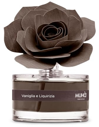 MUHA' | Raumduftdiffusor Rosa Diffuser, Duft Vaniglia e Liquirizia, Raumduftdiffusor mit Rosenholz aus Birke, 50 ml Format