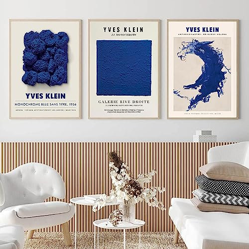 SDVIB Yves Klein abstrakte blaue Kreis-Poster und Drucke, Leinwandgemälde, nordische Wandkunst, Bilder für Wohnzimmer, Heimdekoration, 60 x 90 cm, 3 Stück, rahmenlos