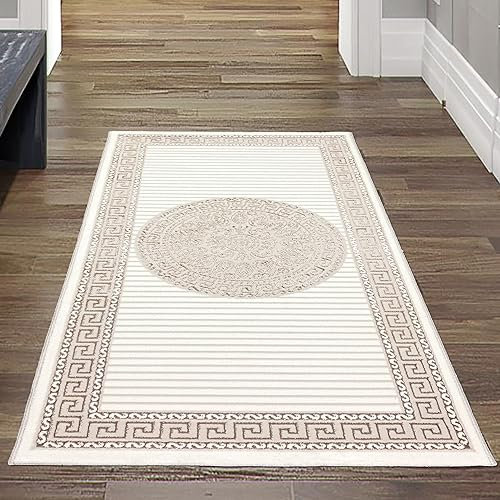 Teppich-Traum Teppich Wohnzimmer Kurzflorteppich Flur Diele Läufer kurz orientalisch elegant Orient glänzend Ornamente Creme beige 60 x 110 cm