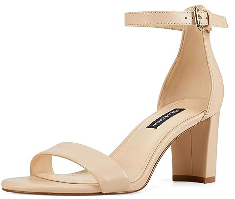 MIRAAZZURRA Frauen Sandalen mit Absatz, runde offene Zehe, Knöchelriemen, klobiger niedriger Absatz, ein Riemen, Sandalen, Hautfarben, 38 EU