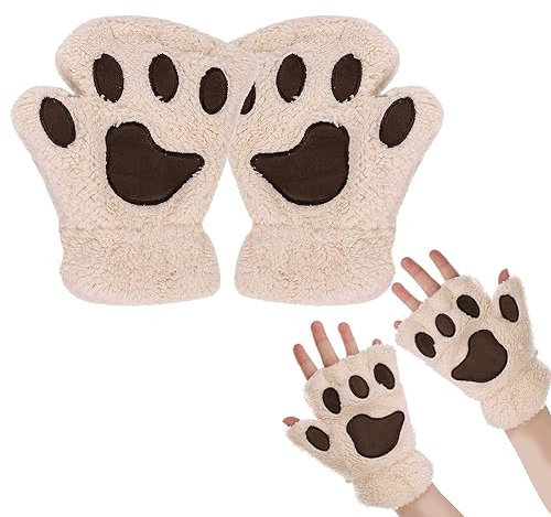 EQLEF Fingerlose Handschuhe Damen, Katzenpfoten Handschuhe Katzenpfote Nette Halbe Handschuhe Warme Winterhandschuhe Krallen Handschuhe Cosplay für Frauen Lady und Teenage Mädchen