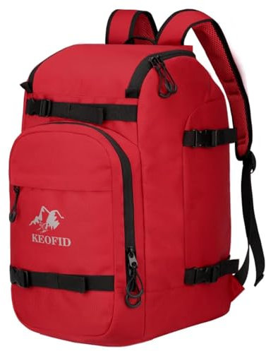 KEOFID Skischuhtasche für Damen und Herren, 50 l, Ski-Reiserucksack und Snowboard-Tasche, wasserdichte Skitasche für Brillen, Handschuhe, Snowboard, Skihelm und Zubehör (rot)