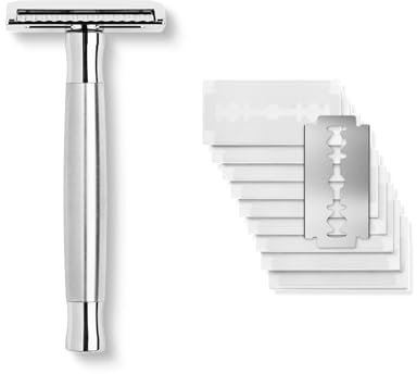 Störtebekker® Premium Rasierhobel 'Solingen' mit Stahlgriff Silber Matt - inkl. Rasurguide [+ 10 Störtebekker Klingen] - Geschenkidee - Nassrasierer Set Premium-Qualität Edelstahl - Made in Germany
