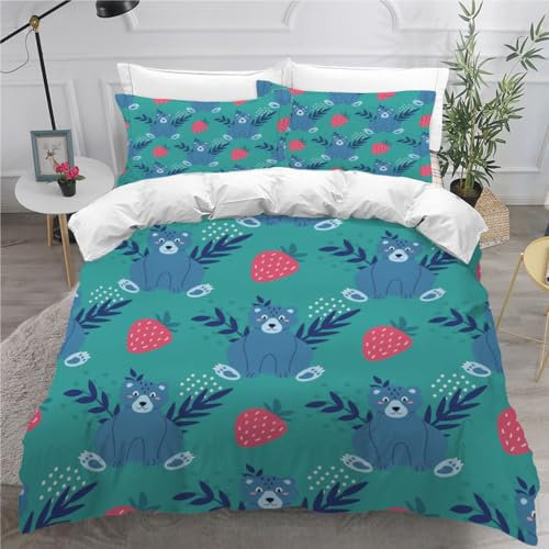 ViriVi Bettwäsche 220x240 3 teilig Karikatur Bettwäsche 3D Bettbezug Set Tier Mikrofaser Bettwäsche-Set-1 x Bettbezug 220x240cm mit verdecktem Reißverschluss + 2 x Kissenbezug 80x80cm