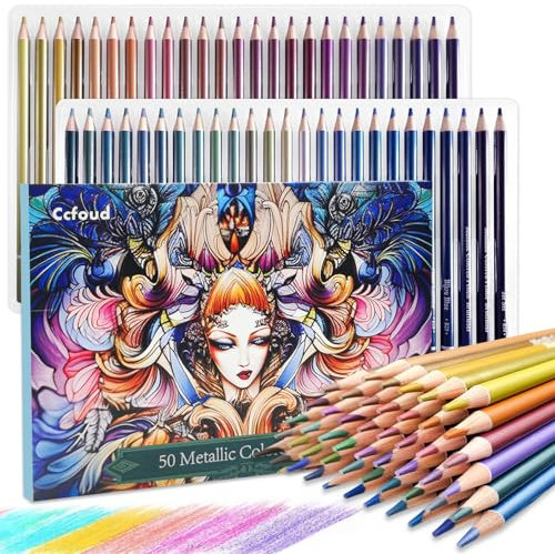 Aiwolin 50 Metallic Buntstifte, Metallic Stifte Pastell Buntstifte Für Erwachsene Kinder, KüNstlerbedarf, Zeichnen, AnfäNger Und Koloristren (50 Metallic Buntstifte)